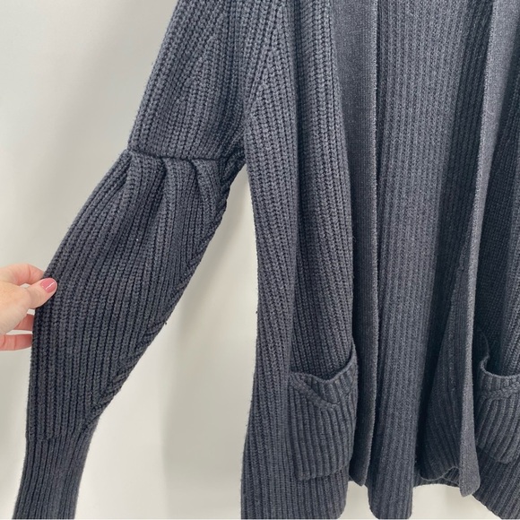 Anthropologie Knitted & Knotted Charcoal Gray Ribbed Knit Open Cardigan Sweater - Picture 4 of 6